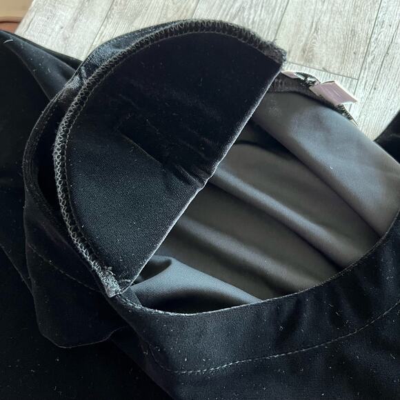 Susan Graver Black Velour Shift Dress Size Large 3/4 Rouch sleeve Stretch - Picture 9 of 11